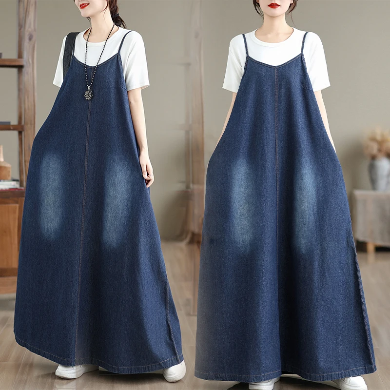 Повседневное свободное джинсовое платье-сарафан для женщин, длинная юбка для отпуска, из смесового хлопка и полиэстера, с круглым вырезом, А-силуэт
Повседневное свободное джинсовое платье-сарафан для женщин, длинная юбка для отпуска, из смесового хлопка и полиэстера, с круглым вырезом, А-силуэт
