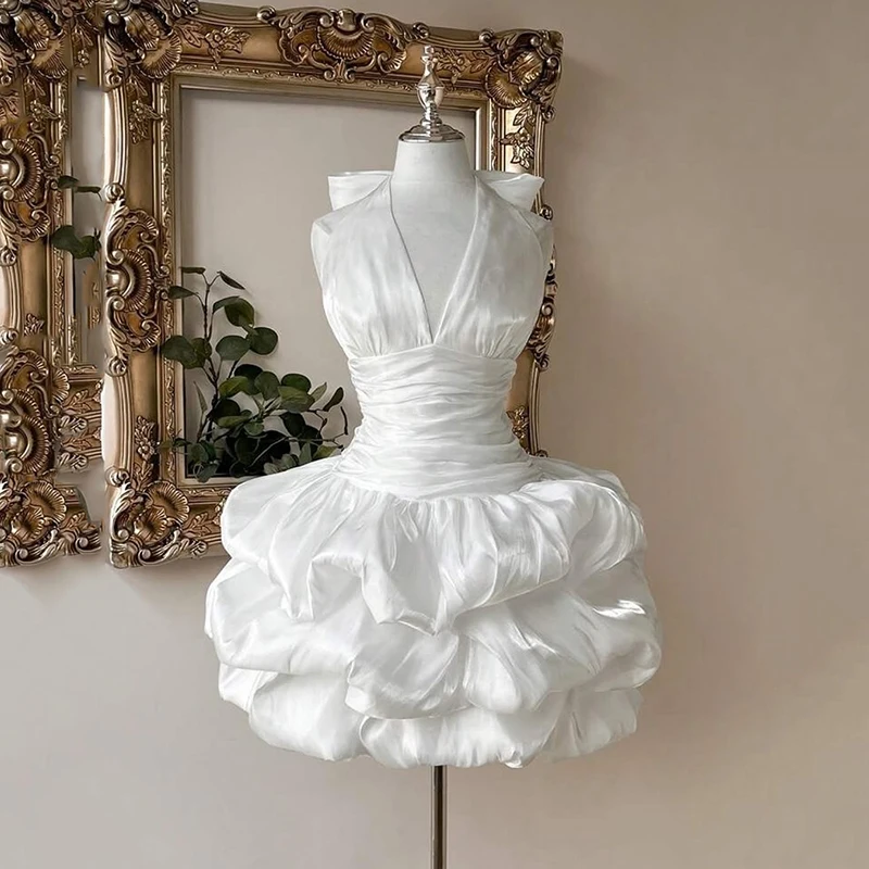 Eightree Women Short Wedding Dresses Boho Halter Backless Satin Mini Bridal Dress Women Evening Wedding Prom Gowns Customized
Eightree Women Short Wedding Dresses Boho Halter Backless Satin Mini Bridal Dress Women Evening Wedding Prom Gowns Customized