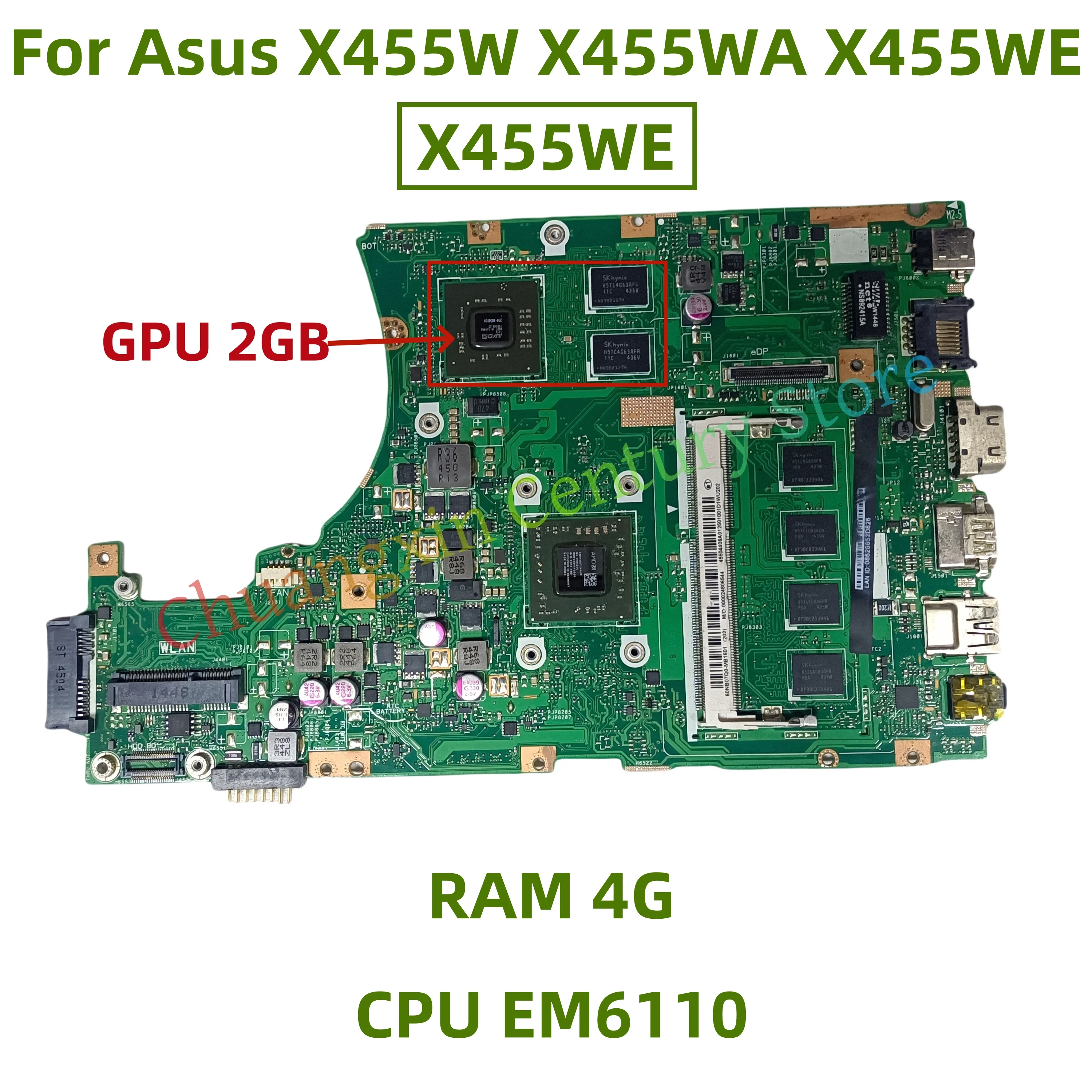 Материнская плата X455WE для ноутбука Asus X455W X455WA X455WE X454W X454WA с процессором EM6110 RAM 4G GPU 2G 100% тест ОК доставка 
Материнская плата X455WE для ноутбука Asus X455W X455WA X455WE X454W X454WA с процессором EM6110 RAM 4G GPU 2G 100% тест ОК доставка