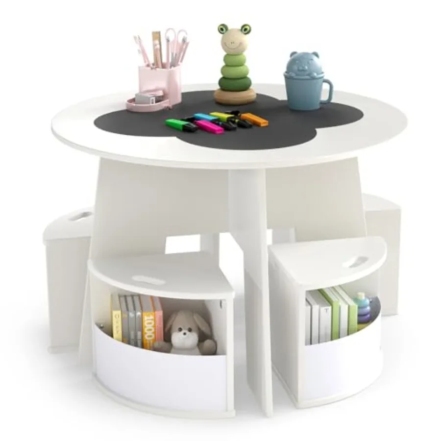 White Table and Chair Set with 4 Storage Stools for Art Craft Nesting Design Play Table for Toddlers Ideal for Playroom Daycare
White Table and Chair Set with 4 Storage Stools for Art Craft Nesting Design Play Table for Toddlers Ideal for Playroom Daycare
