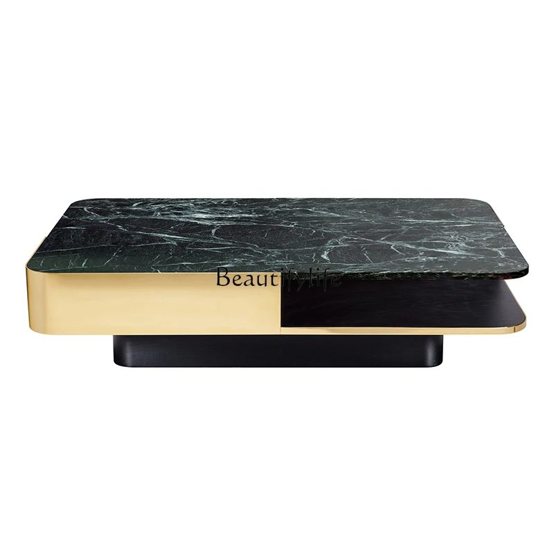 Italian light luxury green marble compartment coffee table living room stainless steel storage tea table
Italian light luxury green marble compartment coffee table living room stainless steel storage tea table