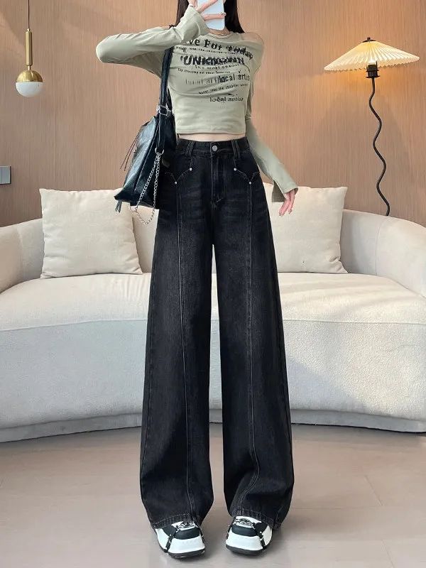 High Waist Wide Leg Jeans Women Loose Fit Straight Long Pants Spring New Style Black Slimming Splicing Design Casual Jeans
High Waist Wide Leg Jeans Women Loose Fit Straight Long Pants Spring New Style Black Slimming Splicing Design Casual Jeans