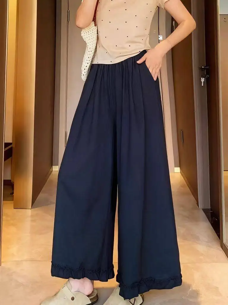 Casual Ice Silk Quick Dry Nine-Foot Wide Leg Pants Women Summer Thin Loose High Waist Draped Ear Flower Straight Leg Pants
Casual Ice Silk Quick Dry Nine-Foot Wide Leg Pants Women Summer Thin Loose High Waist Draped Ear Flower Straight Leg Pants