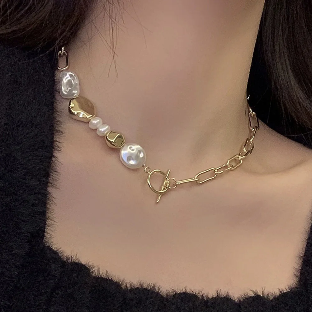 Metal Baroque Pearl Necklace Short Collarbone Chain Versatile Jewelry for Women Dainty Chunky Necklace for Parties Weddings 
Metal Baroque Pearl Necklace Short Collarbone Chain Versatile Jewelry for Women Dainty Chunky Necklace for Parties Weddings