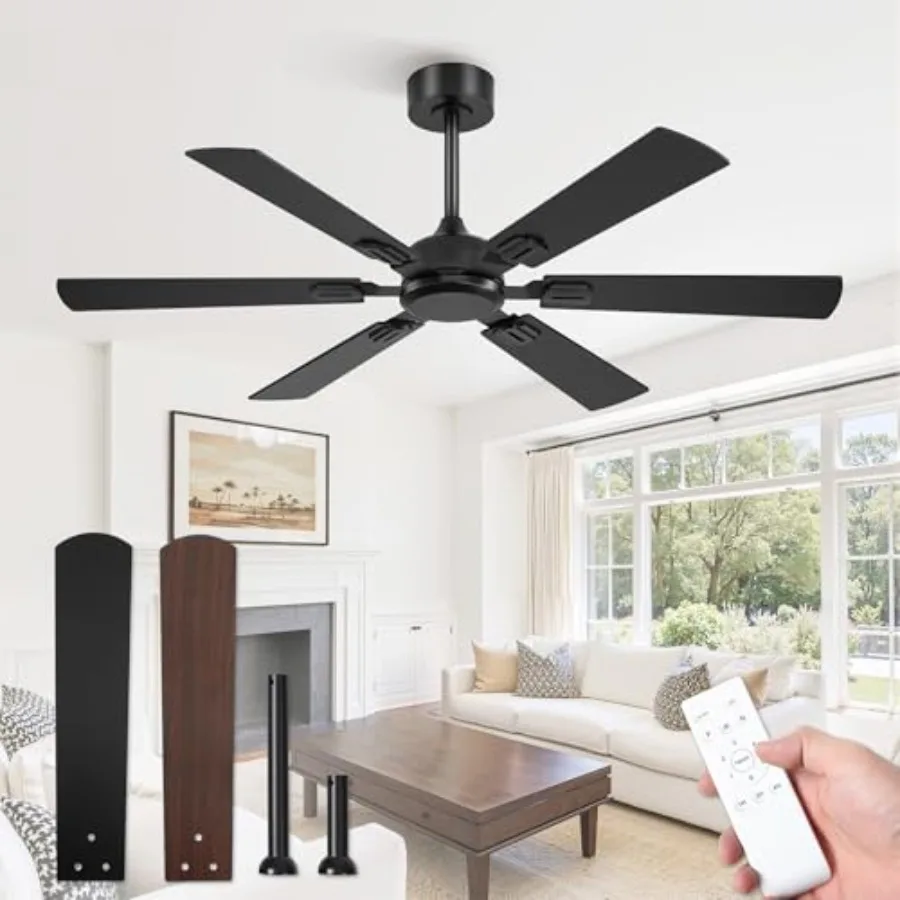 52 Inch Ceiling Fans No Light with Remote, Modern Ceiling Fan Without Light, Dual Finish 6 Blades, Reversible Quiet DC Motor, 6
52 Inch Ceiling Fans No Light with Remote, Modern Ceiling Fan Without Light, Dual Finish 6 Blades, Reversible Quiet DC Motor, 6