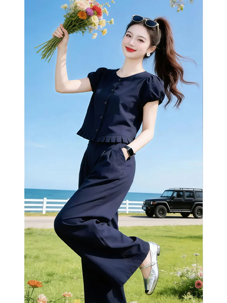 Fashionable Summer Outfit for Women Wooden Short Sleeve Top And Wide Leg Pants Slimming Two Piece Set Breathable Casual ...
Fashionable Summer Outfit for Women Wooden Short Sleeve Top And Wide Leg Pants Slimming Two Piece Set Breathable Casual ...