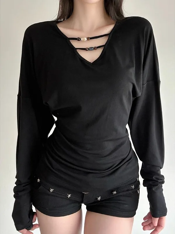 plus Size Slimming Fashionable Long Sleeve V-Neck Beaded Hollow out T-Shirt American Hot Girl Style Early Autumn New Arrival Top
plus Size Slimming Fashionable Long Sleeve V-Neck Beaded Hollow out T-Shirt American Hot Girl Style Early Autumn New Arrival Top