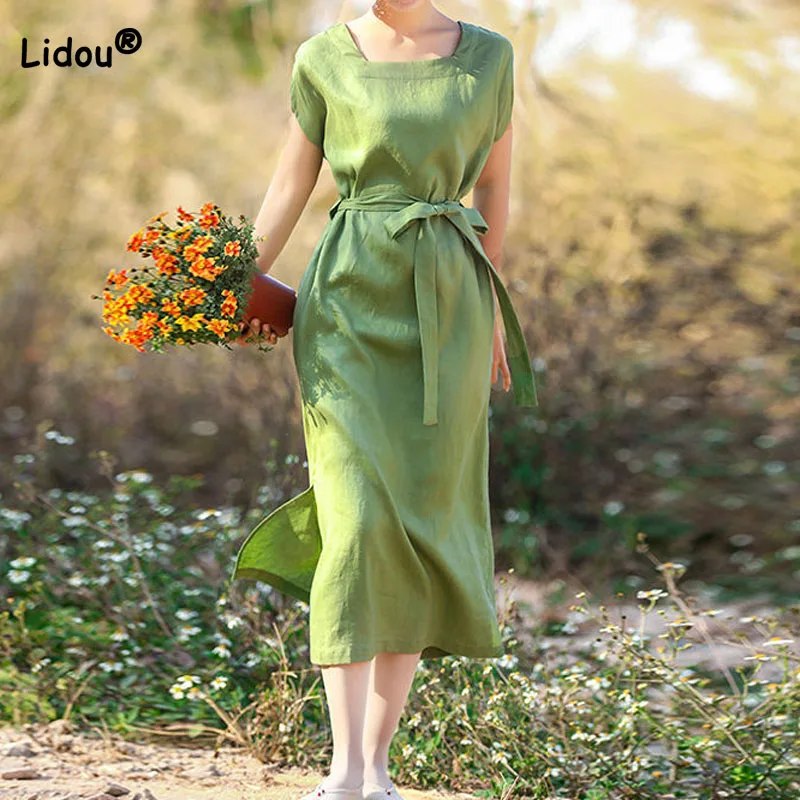 Simplicity Elegant Ladies Solid Color Square Collar Dress Summer Fashion Cotton Linen Casual Lace Up Dresses Women's Clothing
Simplicity Elegant Ladies Solid Color Square Collar Dress Summer Fashion Cotton Linen Casual Lace Up Dresses Women's Clothing