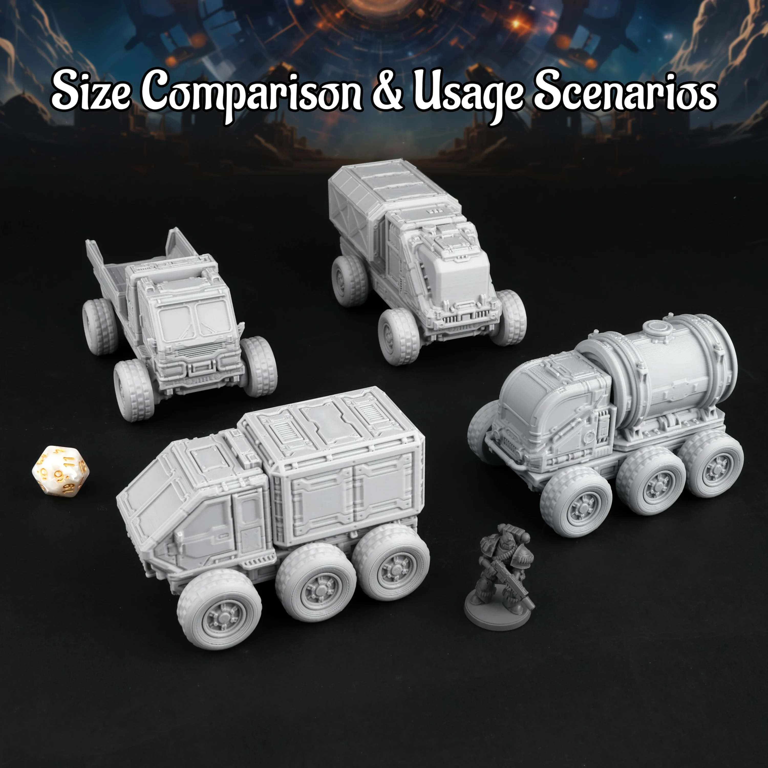 Sci-Fi RPG Truck Miniatures, Perfect for Tabletop Roleplaying Games & Strategy Enthusiasts, Industrial Transport Accessories
Sci-Fi RPG Truck Miniatures, Perfect for Tabletop Roleplaying Games & Strategy Enthusiasts, Industrial Transport Accessories