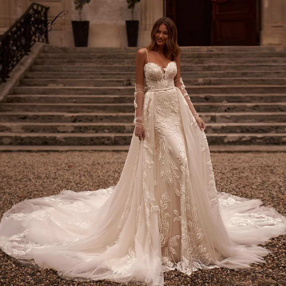 Customized Spaghetti Straps Detachable Train Mermaid Wedding Dresses Embroidery Vestido De Novia Lace Sequined Sexy Bridal Gowns
Customized Spaghetti Straps Detachable Train Mermaid Wedding Dresses Embroidery Vestido De Novia Lace Sequined Sexy Bridal Gowns