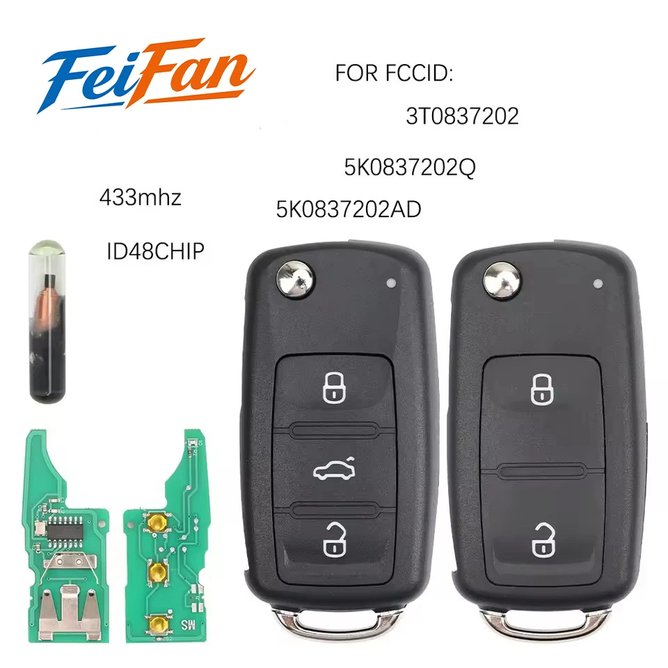 FeiFan 2/3 Buttons Remote Car Key 434MHz ID48 Chip For VW Volkswagen GOLF PASSAT Tiguan Polo Jetta Beetle 5K0837202AD
FeiFan 2/3 Buttons Remote Car Key 434MHz ID48 Chip For VW Volkswagen GOLF PASSAT Tiguan Polo Jetta Beetle 5K0837202AD