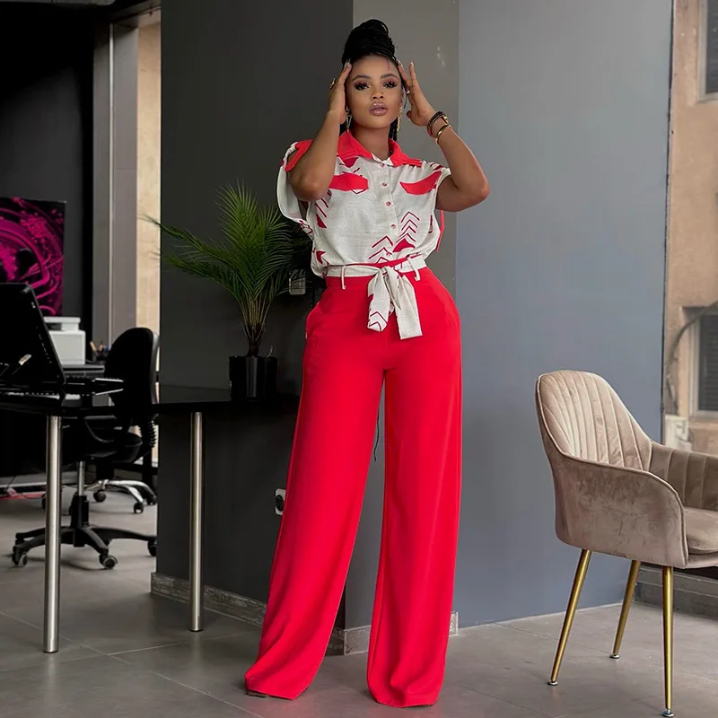Pant Set Women Two Piece Sets Shirts Tops Short Sleeve Turn Down Collar Wide Leg Long Pant Loose Casual Splice Lace Up Waist
Pant Set Women Two Piece Sets Shirts Tops Short Sleeve Turn Down Collar Wide Leg Long Pant Loose Casual Splice Lace Up Waist