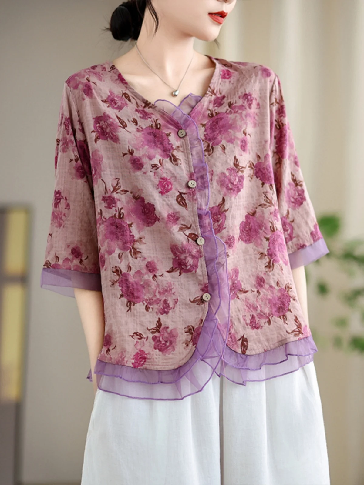 Summer Sle Loose Cotton Linen Blend Printed Open Cardigan Women's irt Me Splicing Faionable Sun Protection Top
Summer Sle Loose Cotton Linen Blend Printed Open Cardigan Women's irt Me Splicing Faionable Sun Protection Top