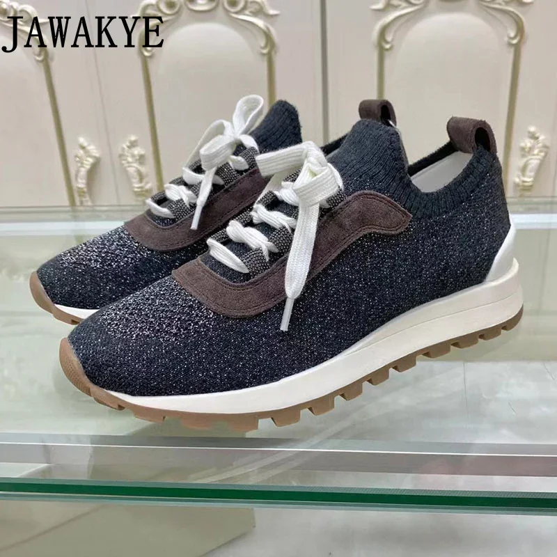 Women's Knitted Vulcanized Shoes Comfortable Elastic Lace Up Breathable Mesh Sneakers Sports Tennis Shoes New Walking Shoes
Women's Knitted Vulcanized Shoes Comfortable Elastic Lace Up Breathable Mesh Sneakers Sports Tennis Shoes New Walking Shoes