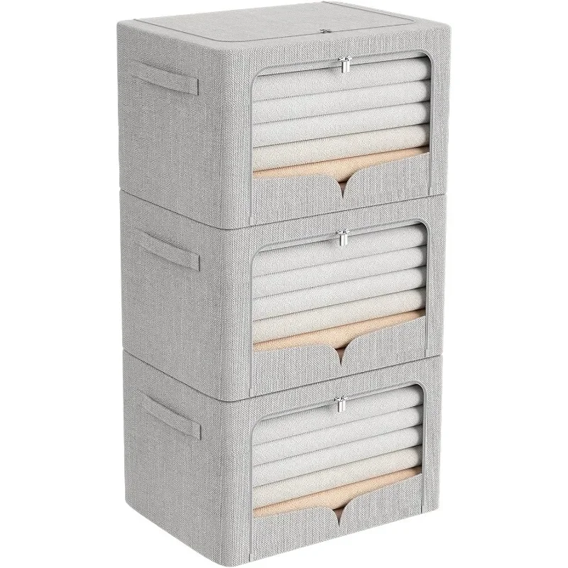 Clothes Storage Bins Foldable Metal Frame Box Extra Large Stackable Linen Fabric Organizer Set with Carrying Handles and Clear
Clothes Storage Bins Foldable Metal Frame Box Extra Large Stackable Linen Fabric Organizer Set with Carrying Handles and Clear