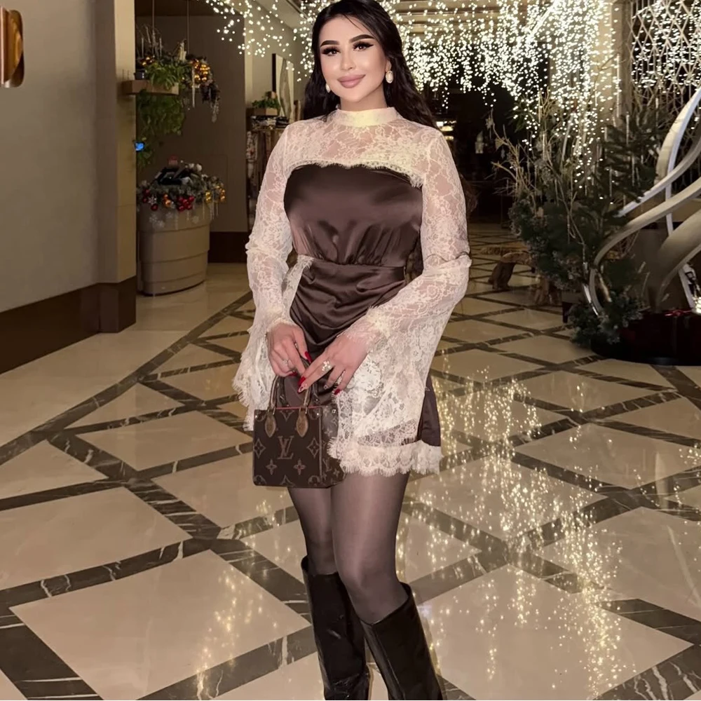 Современное шелковое атласное коктейльное платье по индивидуальному заказу, мини-платья для выпускного вечера с кружевными рукавами-колокольчиками, коричневое короткое вечернее платье трапециевидной формы
Современное шелковое атласное коктейльное платье по индивидуальному заказу, мини-платья для выпускного вечера с кружевными рукавами-колокольчиками, коричневое короткое вечернее платье трапециевидной формы