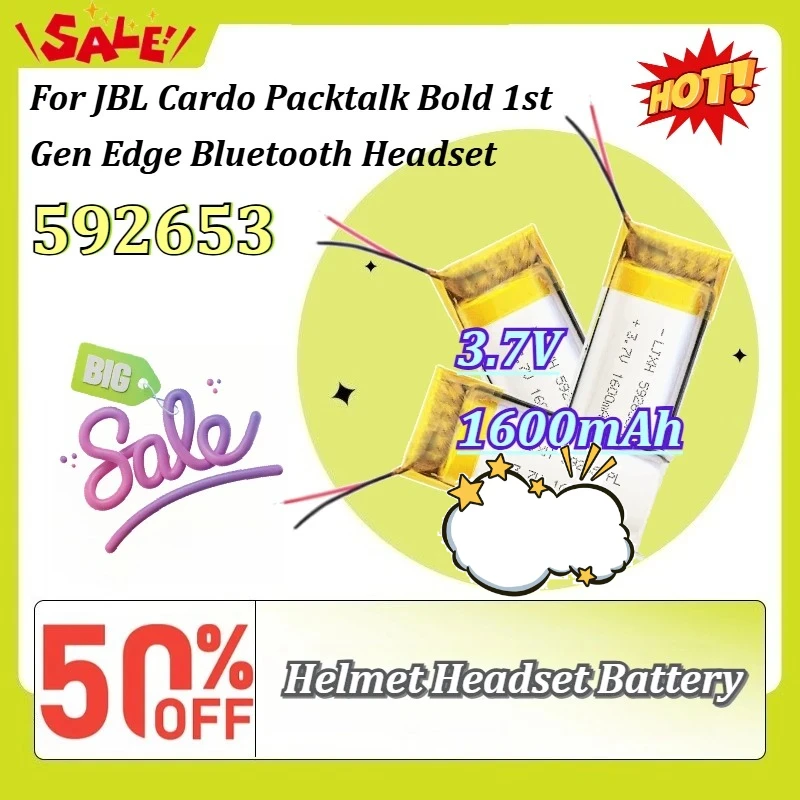 New Upgraded 592653 3.7V1600mAh Built-in Battery for JBL Cardo Packtalk Bold 1st Gen Edge Bluetooth Headset
New Upgraded 592653 3.7V1600mAh Built-in Battery for JBL Cardo Packtalk Bold 1st Gen Edge Bluetooth Headset
