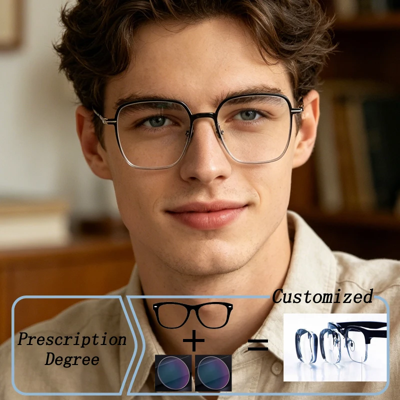 Brand Design Square Men Titanium Frame Photochromic Prescription Glasses Anti Blue Light Hyperopia Myopia Astigmatism Eyewear
Brand Design Square Men Titanium Frame Photochromic Prescription Glasses Anti Blue Light Hyperopia Myopia Astigmatism Eyewear