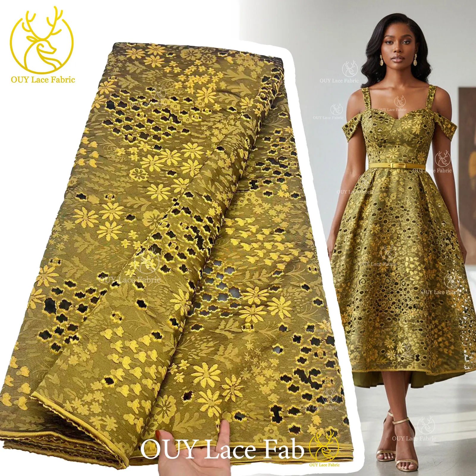 Gold Luxury African Jacquard Lace Fabric 2026 High Quality Nigerian Chiffon Lace Fabric For Women Party Dress Sewing Supplies
Gold Luxury African Jacquard Lace Fabric 2026 High Quality Nigerian Chiffon Lace Fabric For Women Party Dress Sewing Supplies