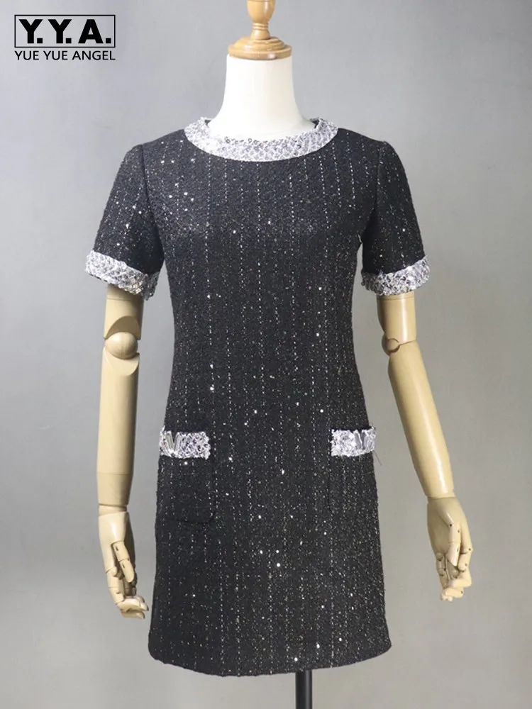Vintage Women Sequined Slim Fit Tweed Dress O Neck Short Sleeve Ladies Elegant Mini Dresses New Office Ladies Work Twill Dresses
Vintage Women Sequined Slim Fit Tweed Dress O Neck Short Sleeve Ladies Elegant Mini Dresses New Office Ladies Work Twill Dresses