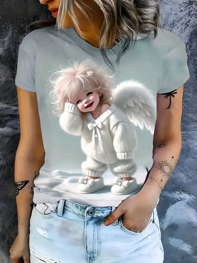 Summer cute angel pattern 3D print women's T-shirt fashion casual cool women's top oversized High-Quality daily women's clothing
Summer cute angel pattern 3D print women's T-shirt fashion casual cool women's top oversized High-Quality daily women's clothing