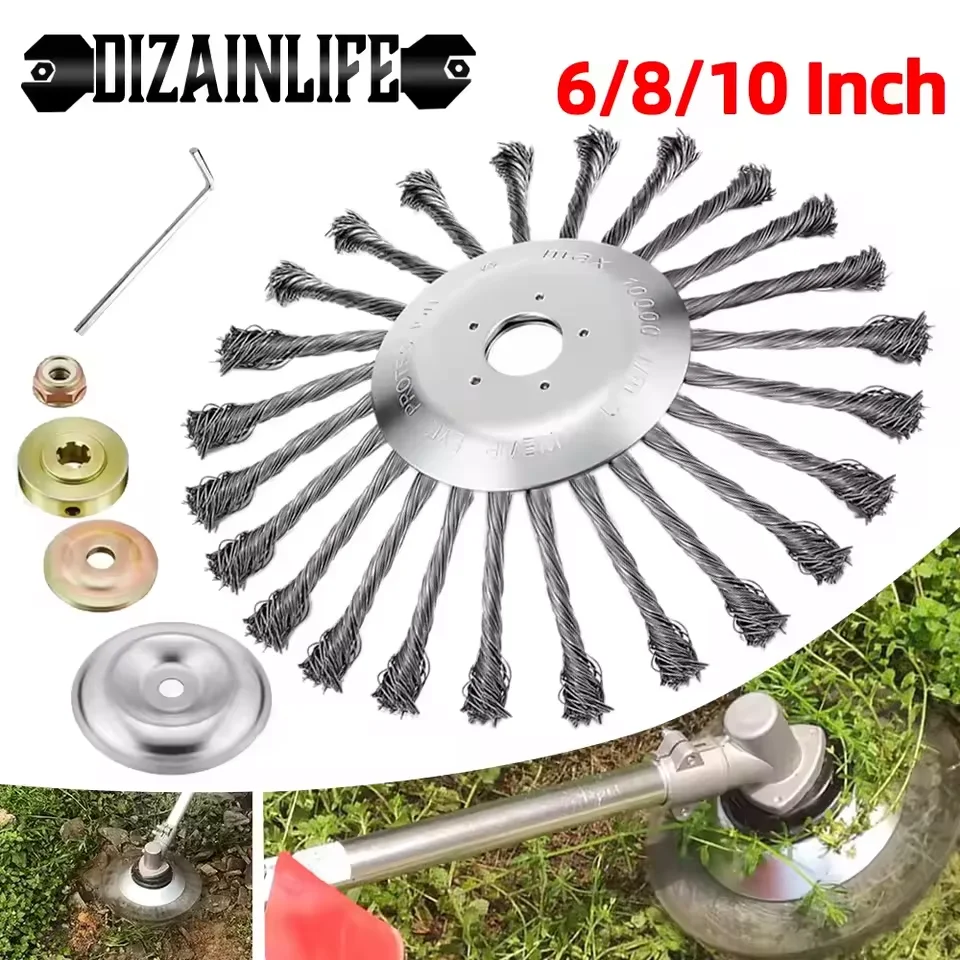 10 Inch Weed Brush Cutter Head Lawn Mower Universal Grass Trimmer Head Steel Wire Wheel Brush Disc Removal Moss Rust Garden Tool
10 Inch Weed Brush Cutter Head Lawn Mower Universal Grass Trimmer Head Steel Wire Wheel Brush Disc Removal Moss Rust Garden Tool