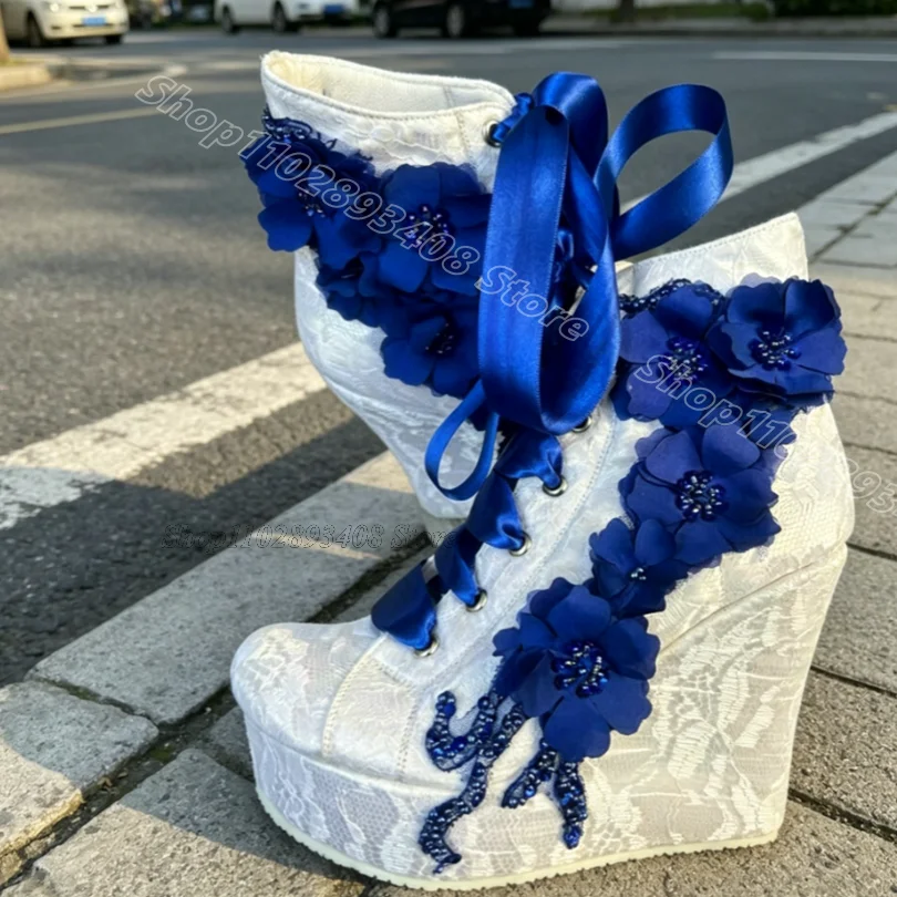 White Air Mesh Lace Flower Boots Wedges Heels Lace up Round Toe Punk Style Women Dress Banquet Ankle Boots Zapatos Para Mujere
White Air Mesh Lace Flower Boots Wedges Heels Lace up Round Toe Punk Style Women Dress Banquet Ankle Boots Zapatos Para Mujere