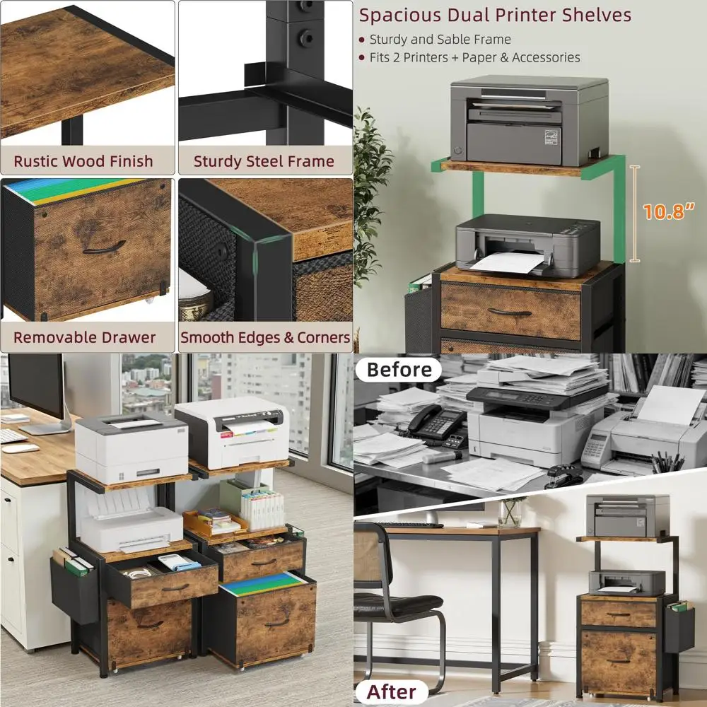 2-Tier Printer Shelves Cabinet with Fabric Drawers, Side Bag & File Holder, A4/Letter Size, Storage Stand for Home Office, Rusti
2-Tier Printer Shelves Cabinet with Fabric Drawers, Side Bag & File Holder, A4/Letter Size, Storage Stand for Home Office, Rusti
