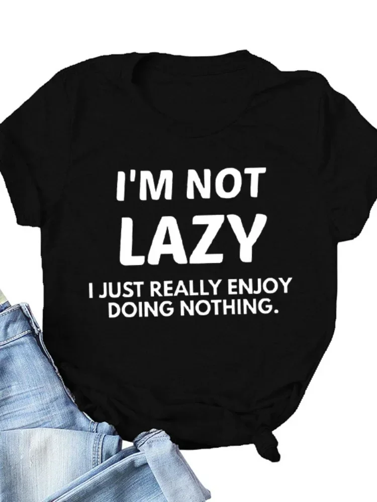 Женская футболка с надписью I'm Not Lazy, свободная футболка с коротким рукавом и круглым вырезом, 2024
Женская футболка с надписью I'm Not Lazy, свободная футболка с коротким рукавом и круглым вырезом, 2024