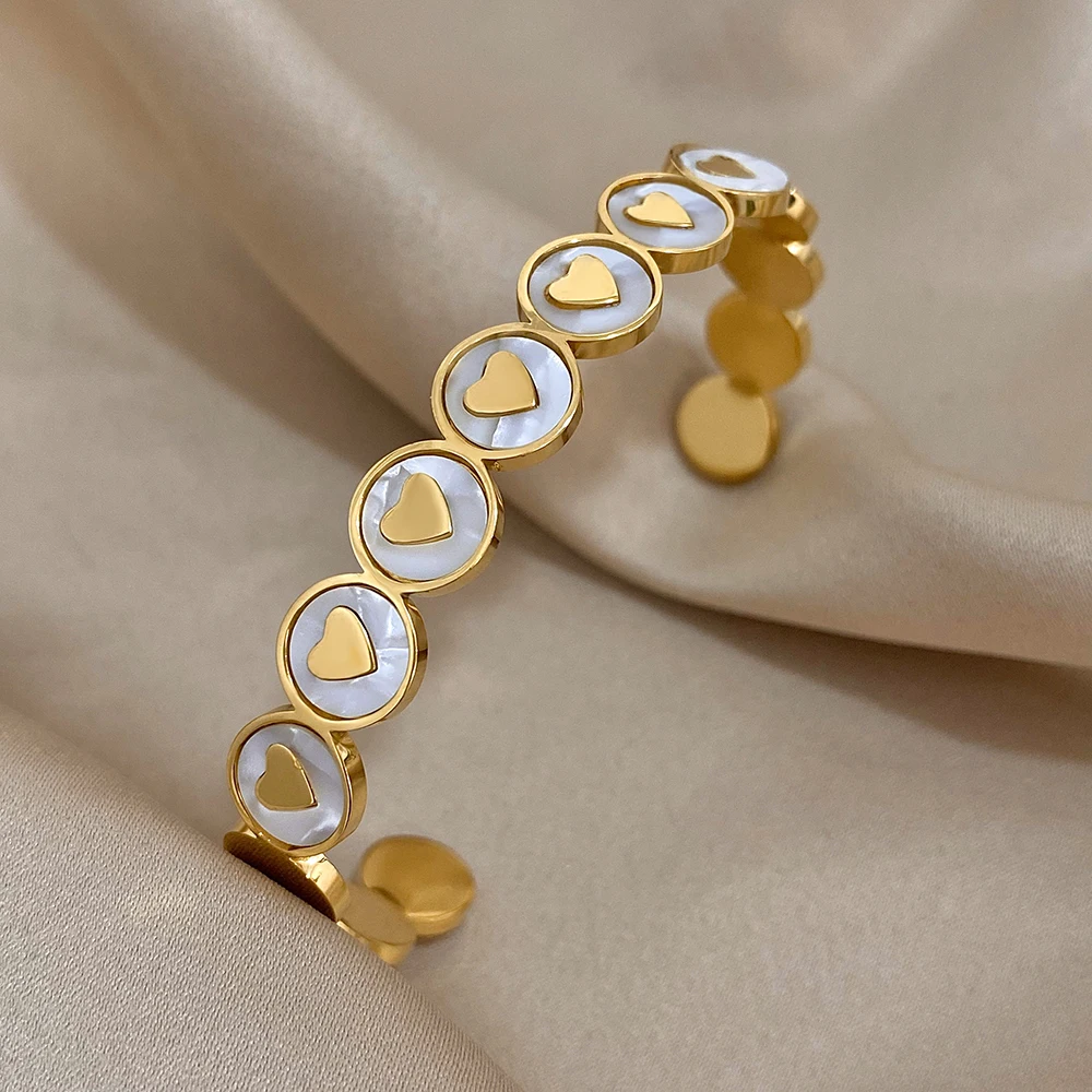 Freetry Romantic Love Heart Stainless Steel Open Bangles for Women White Shell Charm Bracelets Jewelry Valentine's Day Gift
Freetry Romantic Love Heart Stainless Steel Open Bangles for Women White Shell Charm Bracelets Jewelry Valentine's Day Gift