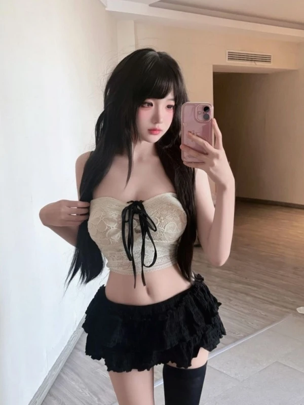 Summer New Pure Desire Sweet Knot Lace Wrap Top Black Sexy Cake Girl Skirt Set High Waist Short Length No Sleeve
Summer New Pure Desire Sweet Knot Lace Wrap Top Black Sexy Cake Girl Skirt Set High Waist Short Length No Sleeve