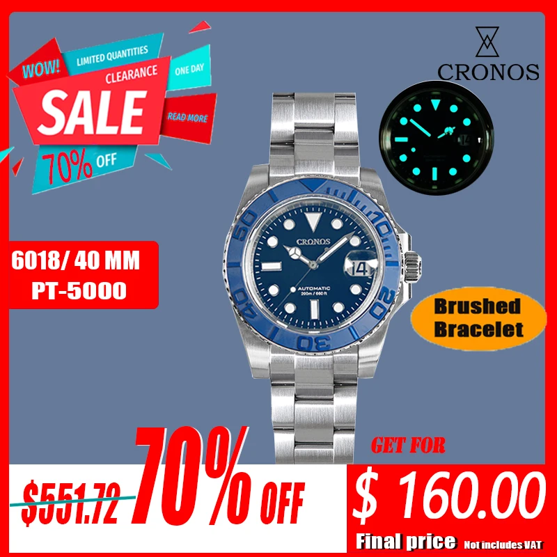 Мужские часы Cronos Sub Diver, двунаправленный керамический Безель 40 мм, водостойкий зеркальный браслет 20 атм со средней полировкой, L6018
Мужские часы Cronos Sub Diver, двунаправленный керамический Безель 40 мм, водостойкий зеркальный браслет 20 атм со средней полировкой, L6018