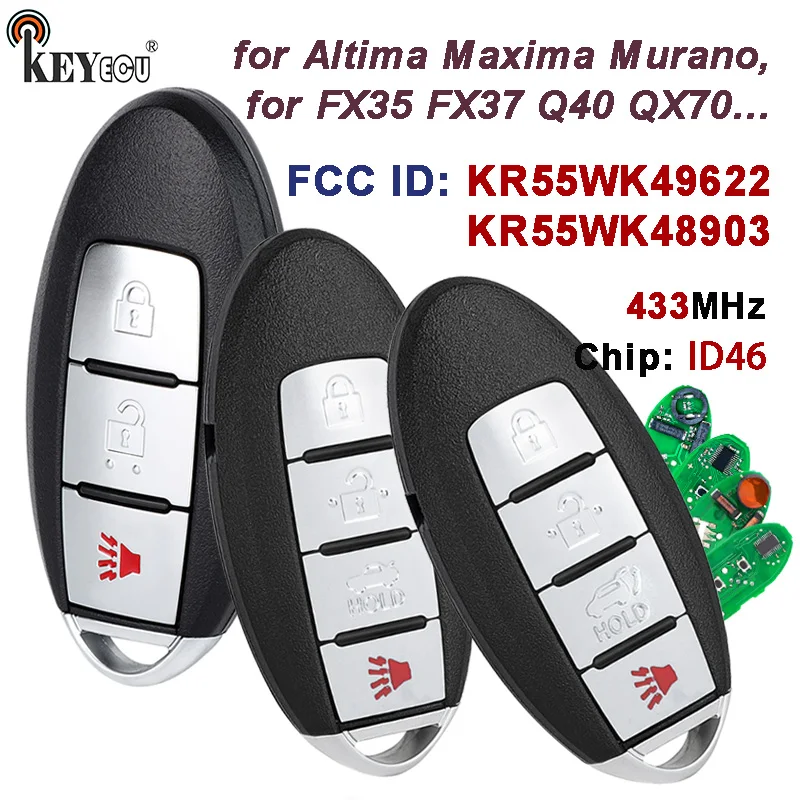KEYECU 315MHz ID46 Chip KR55WK49622 for Nissan Altima Maxima Murano, for Infiniti FX37 Q40 2007-2019 Smart Remote Key Fob
KEYECU 315MHz ID46 Chip KR55WK49622 for Nissan Altima Maxima Murano, for Infiniti FX37 Q40 2007-2019 Smart Remote Key Fob
