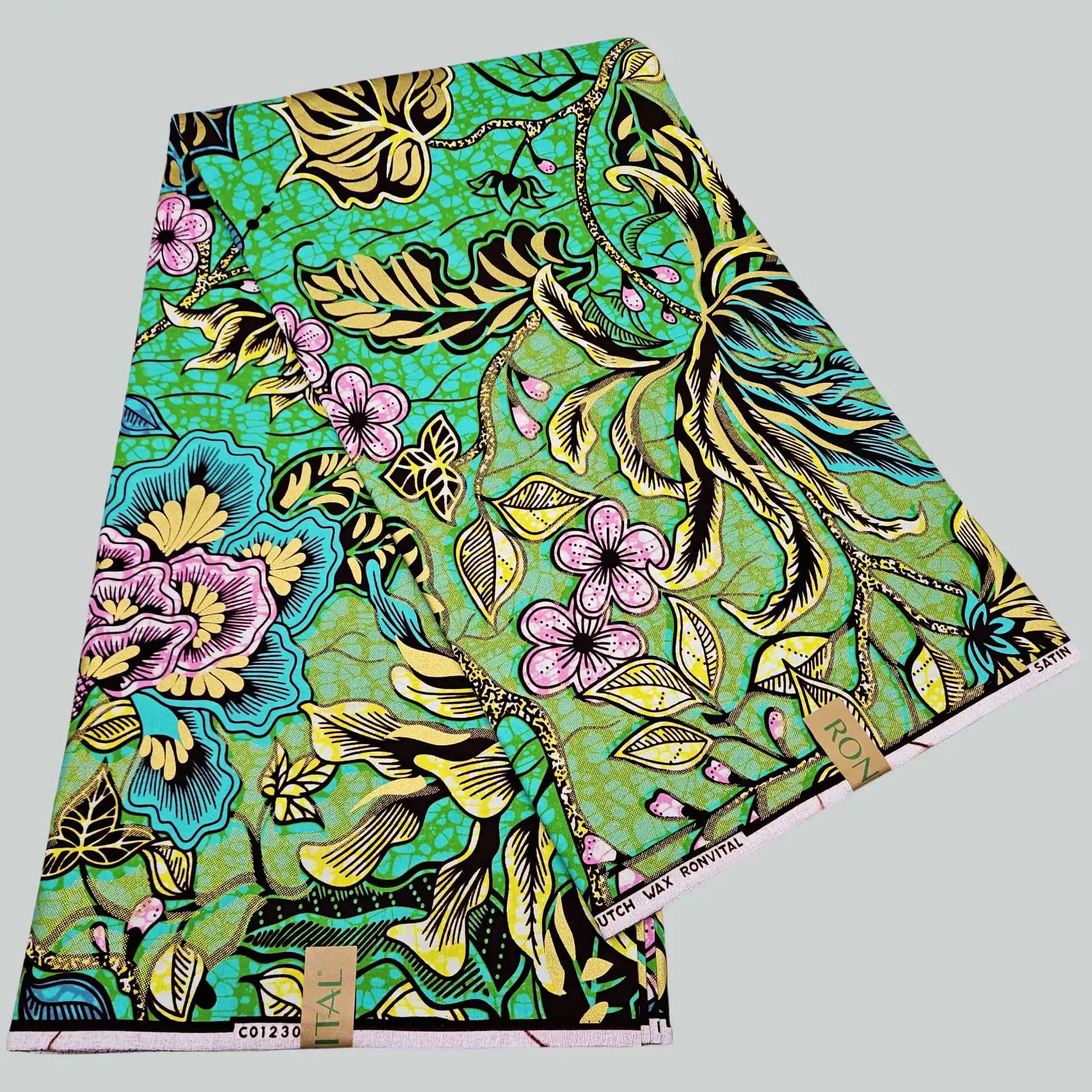 46 дюймов шириной 6 ярдов длинные растения с принтом зеленая хлопковая африканская восковая ткань для шитья своими руками ткань батик для платья подушки R2930