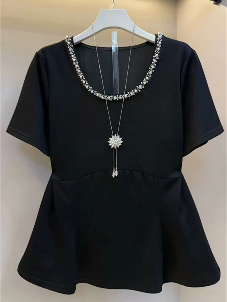 Women's summer new Korean version western-style age reducing heavy industry nail bead round neck short sleeved T-shirt
Women's summer new Korean version western-style age reducing heavy industry nail bead round neck short sleeved T-shirt