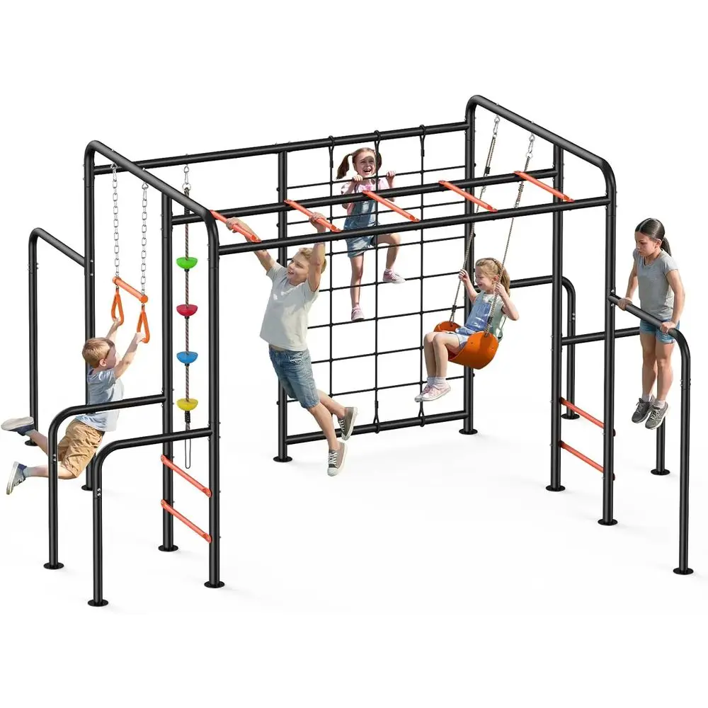 Outdoor Jungle Gym with Monkey Bars e, 5-in-1 550lbs Heavy-Duty Metal Swing Sets or Backyard with ClimNet & Rope, Trapeze Swing
Outdoor Jungle Gym with Monkey Bars e, 5-in-1 550lbs Heavy-Duty Metal Swing Sets or Backyard with ClimNet & Rope, Trapeze Swing