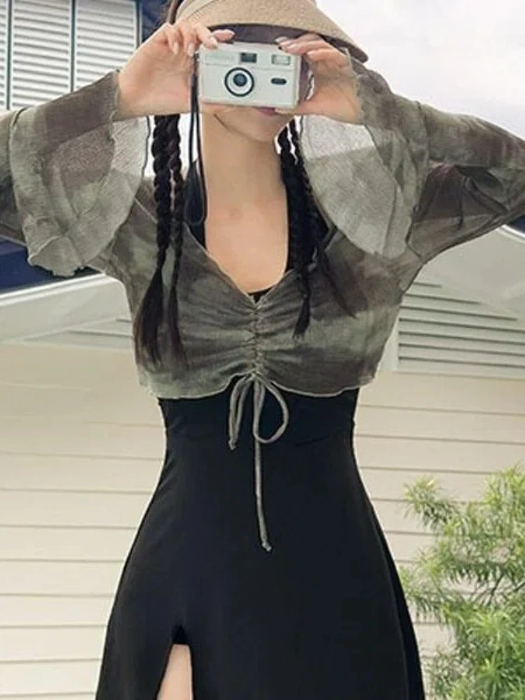 Long Sleeve Swimsuit Set 2-Piece UPF Cover Up for Hot Spring Korean Tie-Dye Swimsuit Sexy Solid Black Sundress Mini Dress Femme
Long Sleeve Swimsuit Set 2-Piece UPF Cover Up for Hot Spring Korean Tie-Dye Swimsuit Sexy Solid Black Sundress Mini Dress Femme