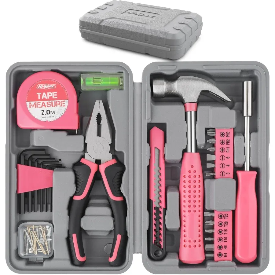 HiSpec Tool Set 25pc Pink Household DIY Tool Kit for Women: Compact Mini Tool Box Set with Starter Basic Tools Perfect for Home
HiSpec Tool Set 25pc Pink Household DIY Tool Kit for Women: Compact Mini Tool Box Set with Starter Basic Tools Perfect for Home
