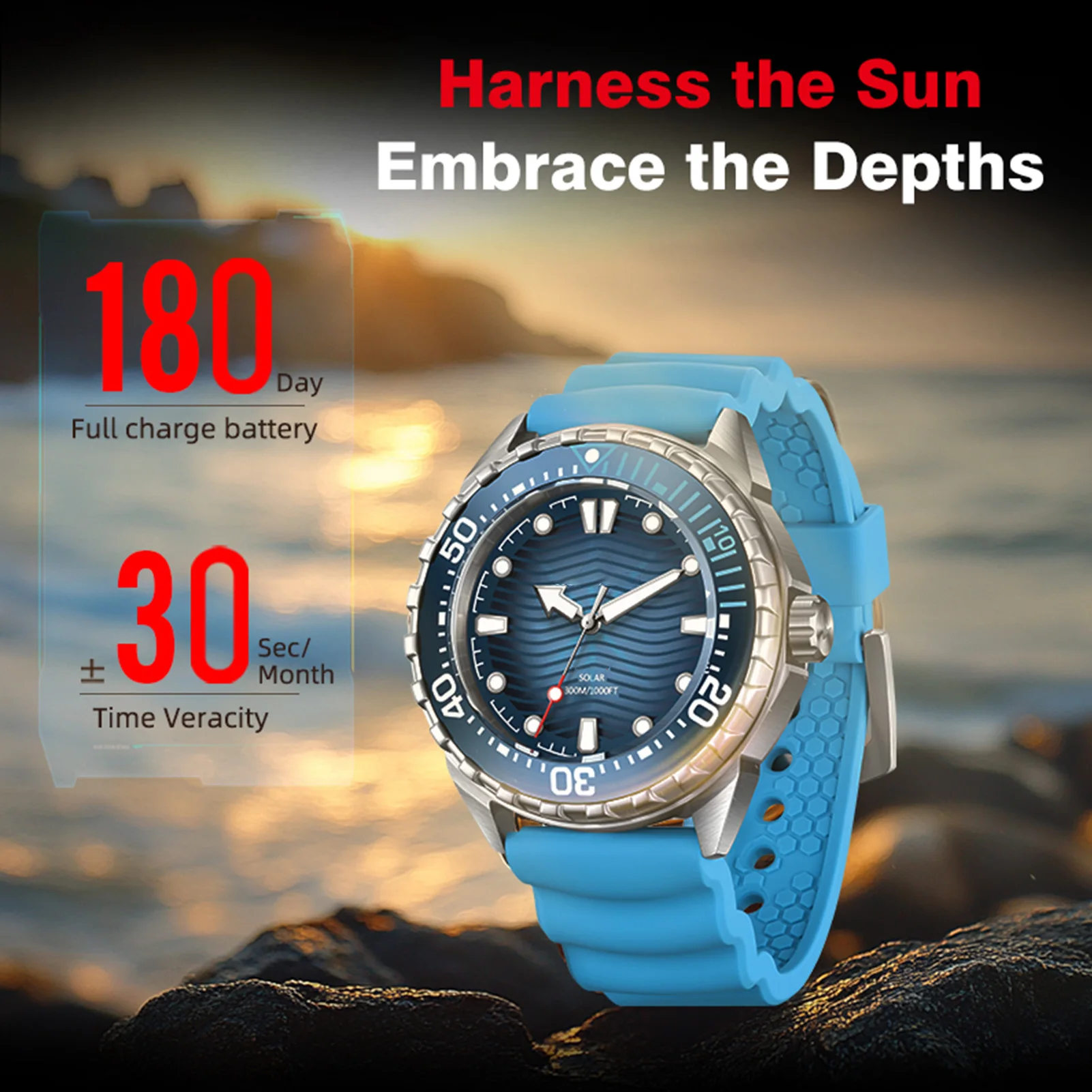 Solar Powered Quartz Dive Watch Night Glow 300M Rainproof Silicone Strap for Men Women Quartz Watch for Men
Solar Powered Quartz Dive Watch Night Glow 300M Rainproof Silicone Strap for Men Women Quartz Watch for Men
