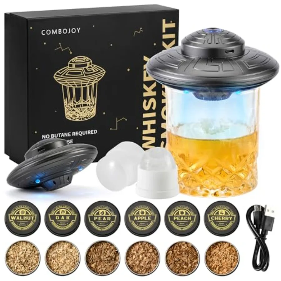 Electric Whiskey Smoker Kit with LED 6 Flavors Wood Chips Whiskey Glass and Ice Cube Mold Rechargeable Cocktail Smoker Old Fash
Electric Whiskey Smoker Kit with LED 6 Flavors Wood Chips Whiskey Glass and Ice Cube Mold Rechargeable Cocktail Smoker Old Fash