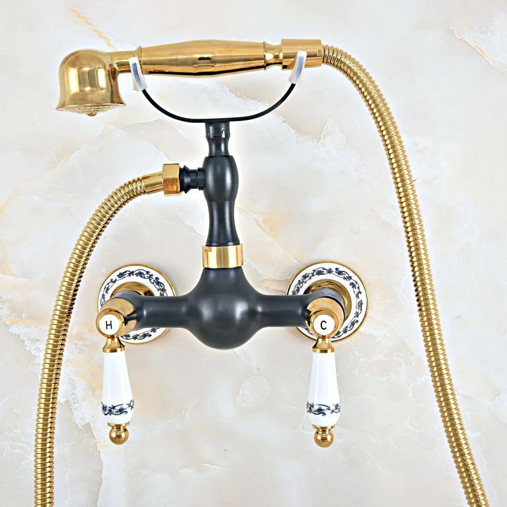 Gold & Black Brass Wall Mounted Bathroom Hand Shower Faucet Set with 150CM Hose Handheld Spray Head Mixer Tap Dna429
Gold & Black Brass Wall Mounted Bathroom Hand Shower Faucet Set with 150CM Hose Handheld Spray Head Mixer Tap Dna429