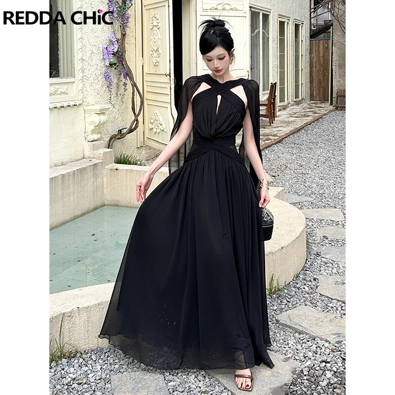 ReddaChic Women Cut Out Cinched Dress V-neck Cloak Sleeves Cross Halter Shirred Flowy Maxi Long One-piece Sexy Formal Clothes
ReddaChic Women Cut Out Cinched Dress V-neck Cloak Sleeves Cross Halter Shirred Flowy Maxi Long One-piece Sexy Formal Clothes