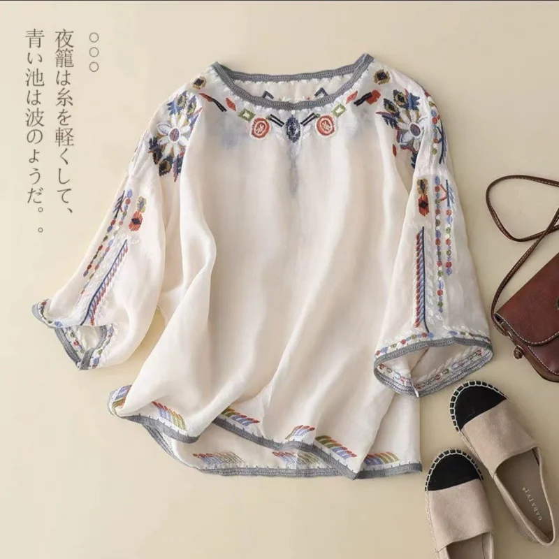 Women Boho Ethnic Embroidery Blouse Linen Cotton 3/4 Sleeve Loose Casual Summer Vintage Shirt
Women Boho Ethnic Embroidery Blouse Linen Cotton 3/4 Sleeve Loose Casual Summer Vintage Shirt