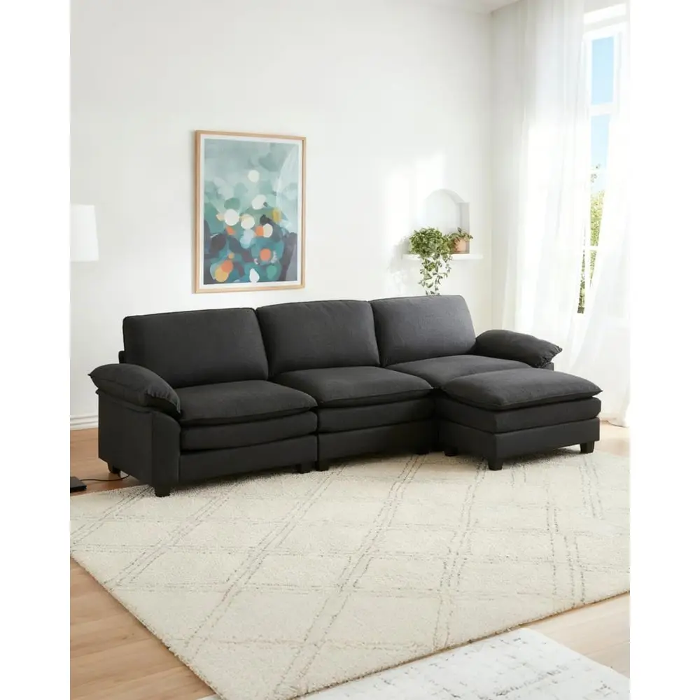 Sectional Sofa Modular Deep Seat Sofa Couch with Ottoman, Linen Sofa Sleeper Comfy Upholstered Furniture for Living Room, Apartm
Sectional Sofa Modular Deep Seat Sofa Couch with Ottoman, Linen Sofa Sleeper Comfy Upholstered Furniture for Living Room, Apartm
