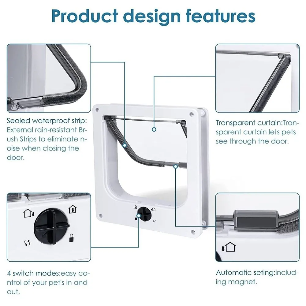 4 Ways Locking Cat Flap Door with Security Lock ABS Weatherproof Self-Closing Pet Door Anti Pet Easy Installation Dog Flap Door
4 Ways Locking Cat Flap Door with Security Lock ABS Weatherproof Self-Closing Pet Door Anti Pet Easy Installation Dog Flap Door