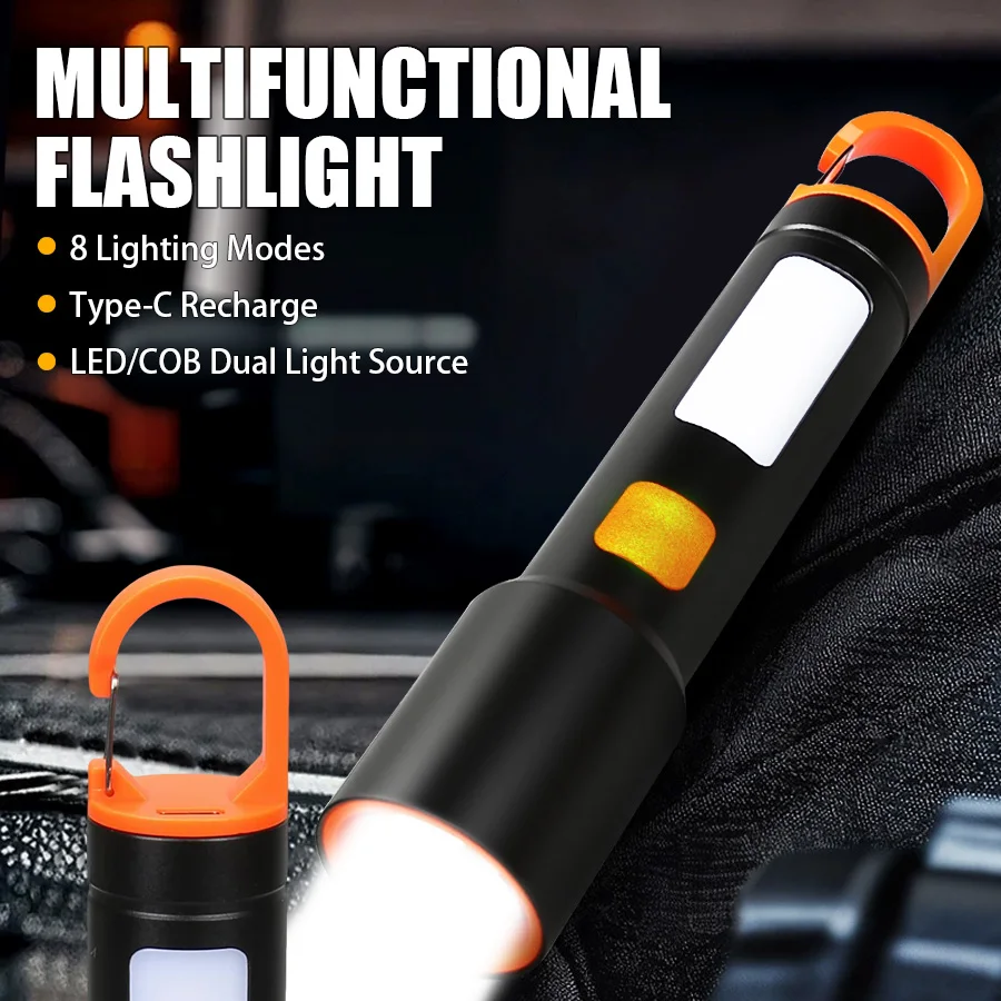 Powerful LED COB Flashlight USB Rechargeable Torch 1-3 Optional Light Sources Outdoor Waterproof Emergency Lantern with Hook
Powerful LED COB Flashlight USB Rechargeable Torch 1-3 Optional Light Sources Outdoor Waterproof Emergency Lantern with Hook
