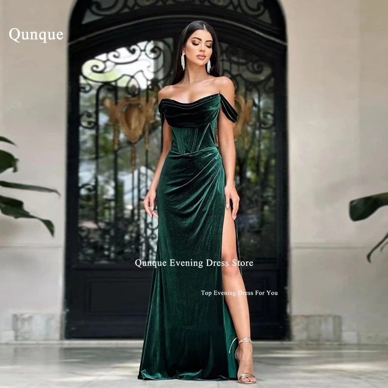 Qunque Off The Shoulder Sleeves Evening Dresses Sexy High Leg Split Robes De Soirée Mermaid Pleated Prom Dresses Customized 2025
Qunque Off The Shoulder Sleeves Evening Dresses Sexy High Leg Split Robes De Soirée Mermaid Pleated Prom Dresses Customized 2025