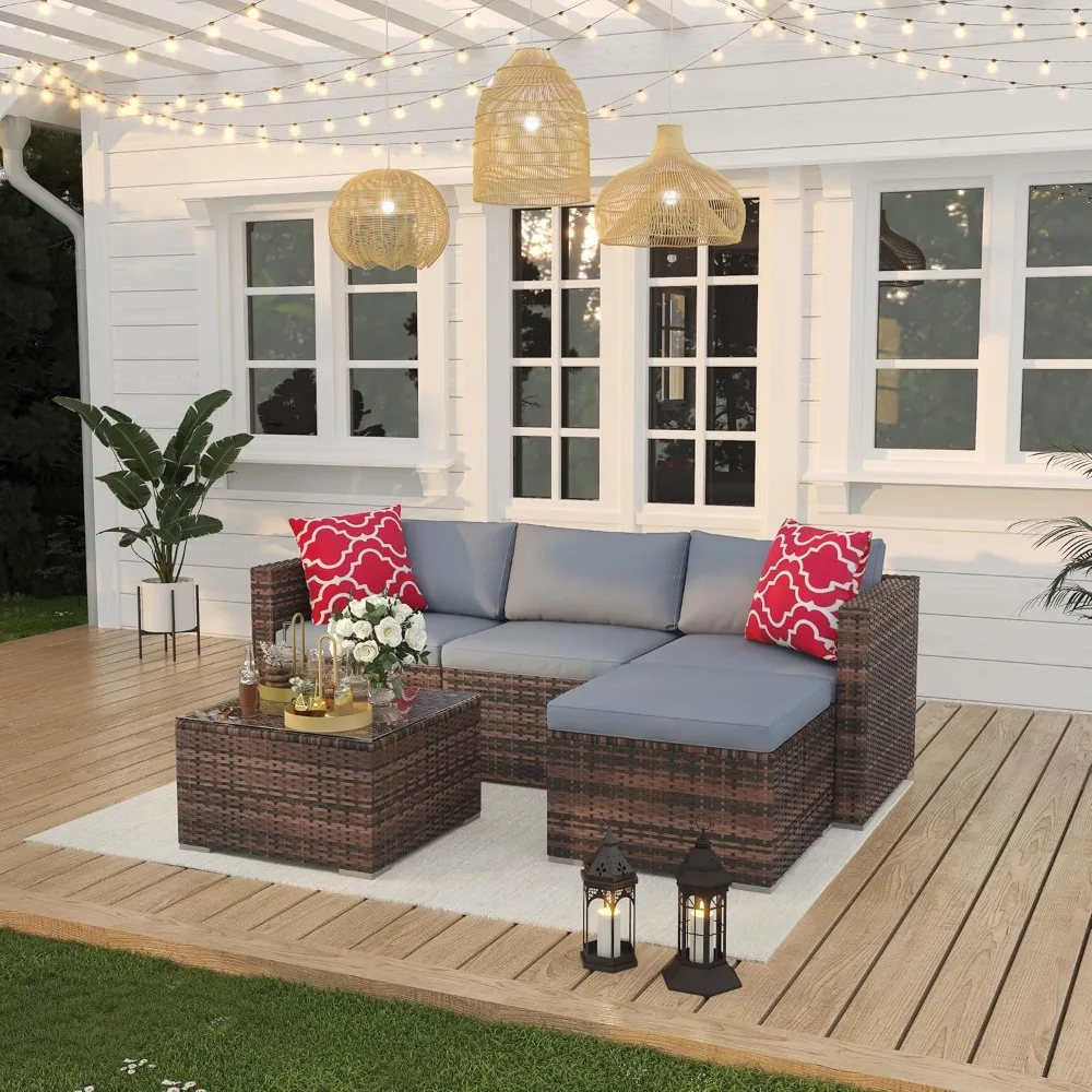 Patio Furniture Sets 5 Pieces, PE Wicker Modern Patio Conversation Set with Storage Cushions for Poolside, Deck, Balcony (Brown/
Patio Furniture Sets 5 Pieces, PE Wicker Modern Patio Conversation Set with Storage Cushions for Poolside, Deck, Balcony (Brown/