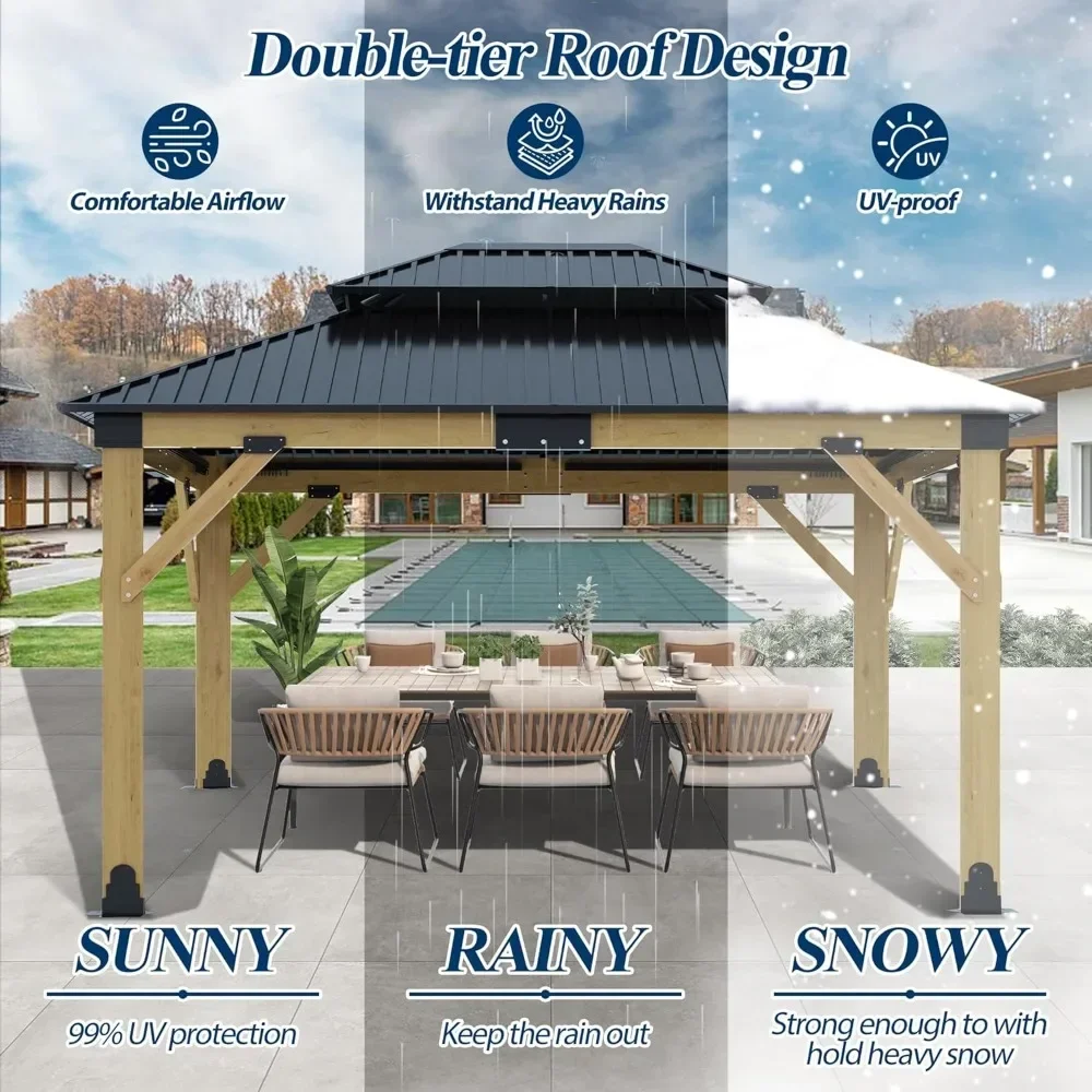 Heavy-Duty Hardtop Gazebo, 11FT x 13FT Outdoor Cedar Wooden Gazebo - Patio Wood Frame Gazebo with Galvanized Steel Hardtop
Heavy-Duty Hardtop Gazebo, 11FT x 13FT Outdoor Cedar Wooden Gazebo - Patio Wood Frame Gazebo with Galvanized Steel Hardtop