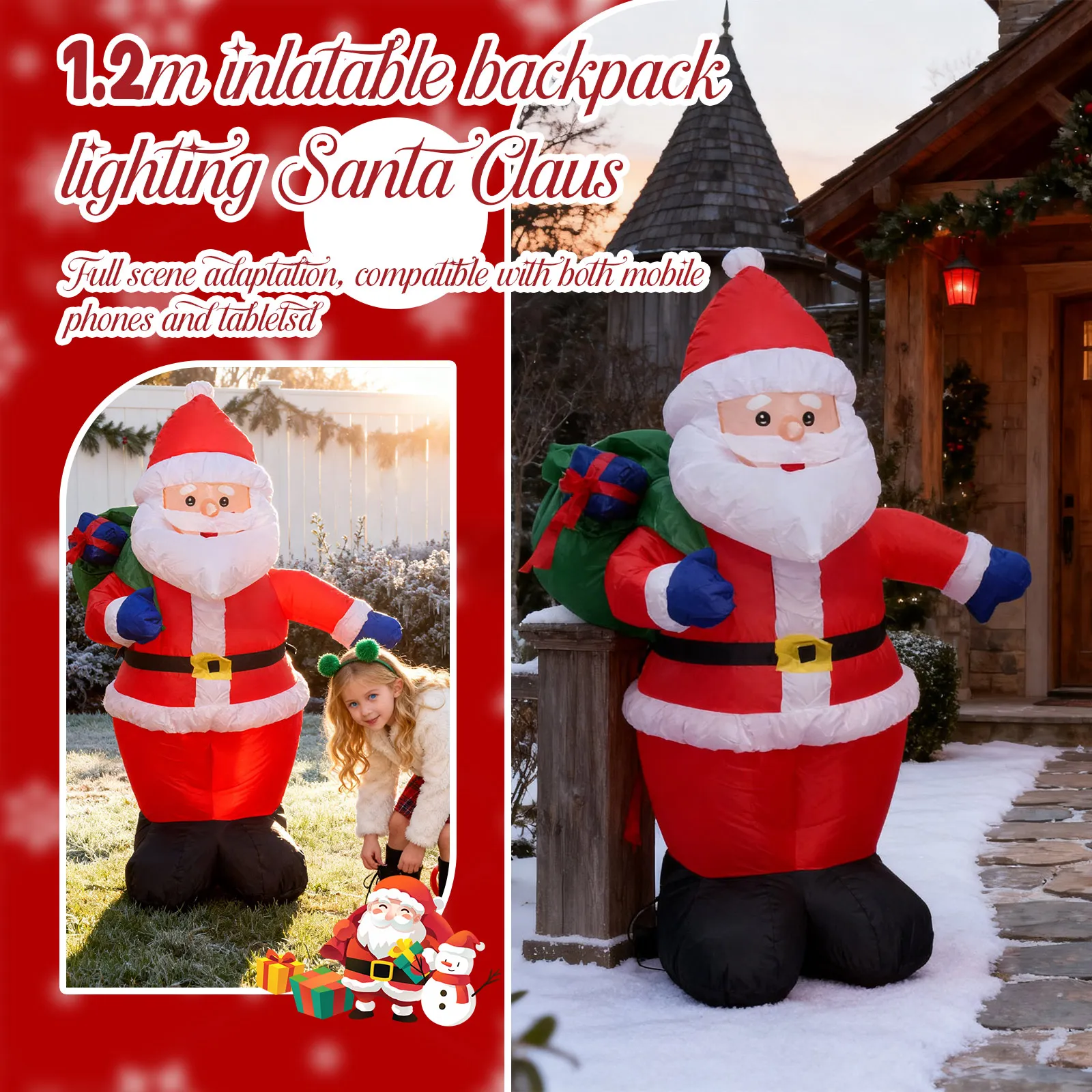 Рождественская воздушная модель, уличное украшение - надувная модель Санта-Клауса длиной 1,2 м со светодиодной подсветкой, украшение для сада и двора
Рождественская воздушная модель, уличное украшение - надувная модель Санта-Клауса длиной 1,2 м со светодиодной подсветкой, украшение для сада и двора